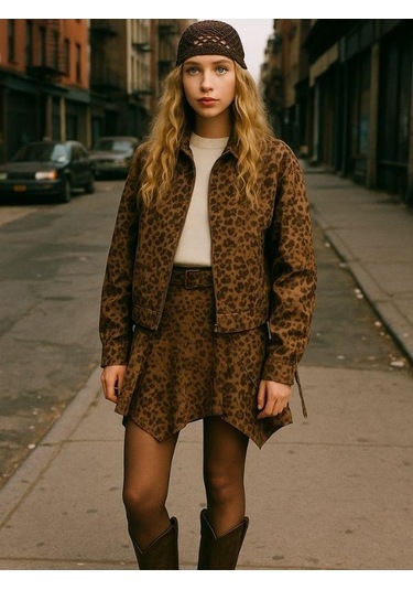 Kız Çocuk Süet Asimetrik Kesim Kemerli Tasarım Etek-16290 Kahverengi