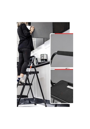 Perilla 51403 Stepla Geniş 3 Basamaklı Katlanır Merdiven Eurotower Siyah