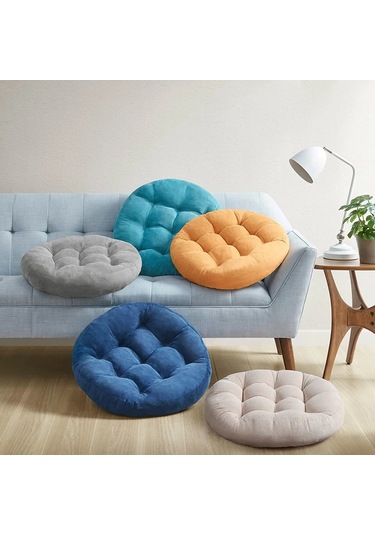 Keten Zemin Paspası Koltuk Minderi Yuvarlak Büyük Minder 42cm-9 Ekru