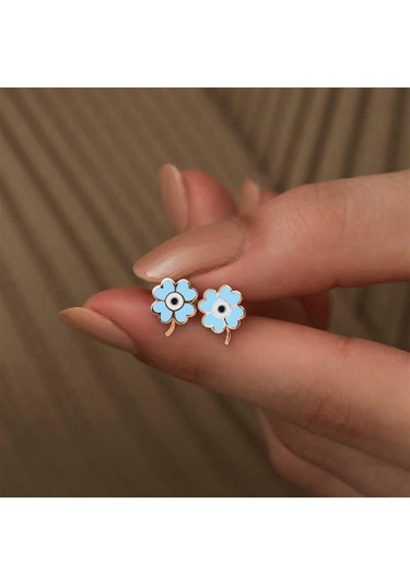 Caelo Gümüş Fosforlu Mavi Yonca Küpe