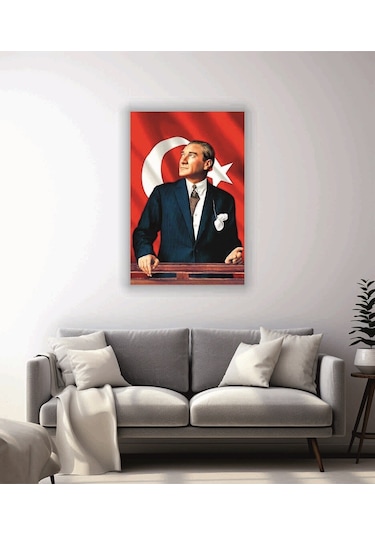 Bayrak Ve Atatürk Temalı Cam Tablo