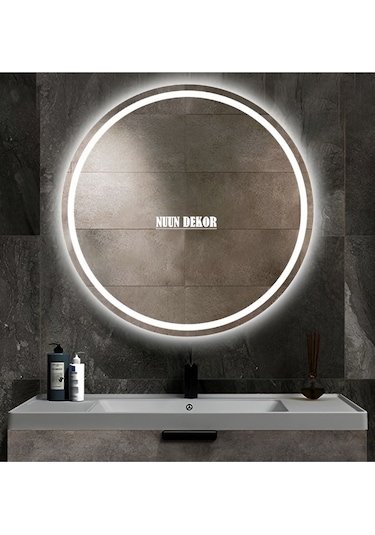 Nuun Dekor 90cm Beyaz Ledli - Kumlamalı - Banyo Aynası Trafolu Beyaz