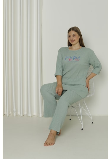 Fames Pijama Yazlık Kaşkorse Büyük Beden Pijama Takım Mint Yeşili