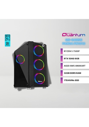 Quantum Gaming QG-9405G PANDA PN1310 R5-7500F 32 GB 1 TB NVMe 8 GB RTX5060 Free Dos Masaüstü Oyuncu Bilgisayarı