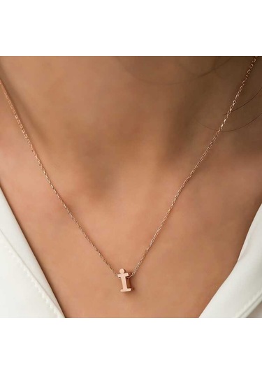 Gumush Gümüş Rose 3 Boyutlu İ Harf Kadın Kolye