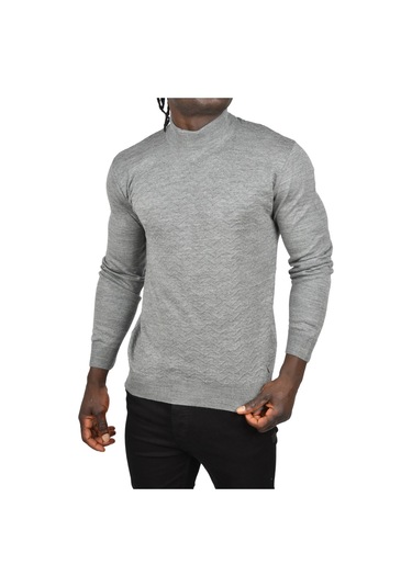 Deepsea Erkek Gri Zigzag Desenli Yarım Balıkçı Yaka Dar Kesim Boğazlı Triko Kazak 2505496 Gri