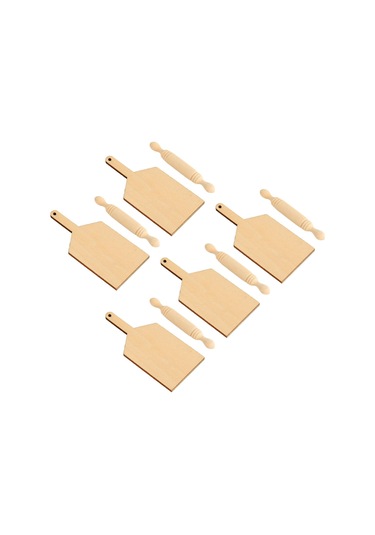 5'li Bebek Evi Oklava Ve Kesme Tahtası Seti Minyatür Ahşap Mobilya 1/12 Bebek Evi Mutfak Aksesuarları Diğer