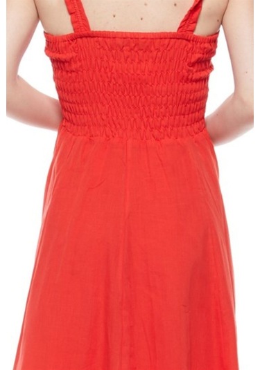 Kırmızı Askılı Vual Asimetrik Yazlık Elbise
