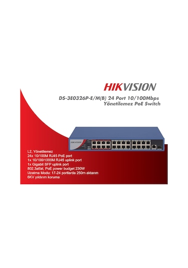 Hikvision Ds 3E0326P E/M B 24 Port Poe Switch