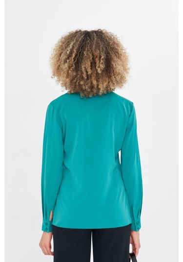 Asimetrik Pile Detay Gömlek Yeşil Yeşil