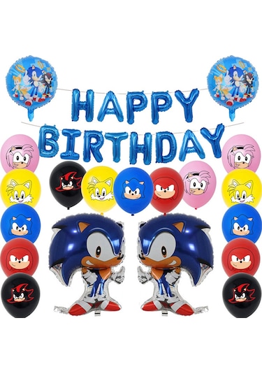 Sonic The Hedgehog Temalı Doğum Günü Partisi Dekorasyon Balonları Afiş Pasta Süsü Davetiye Kartı Seti Diğer