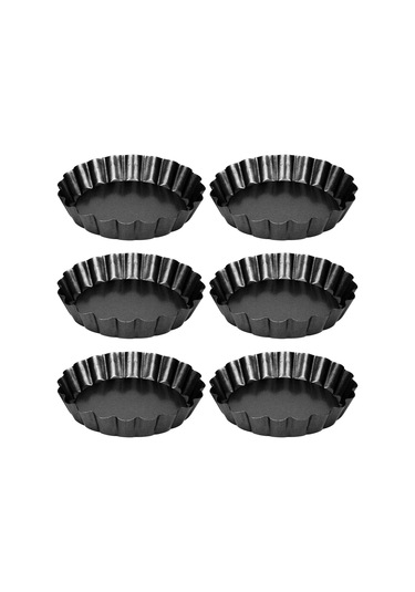 Xurunkeji 6'lı Tart Kalıbı Seti, Küçük Yapışmaz 4 İnçlik Kiş Kalıbı, Çıkarılabilir Tabanlı Karbon Çelik Kiş Kalıbı, Pişirme Ve Fırınlama İçin Siyah