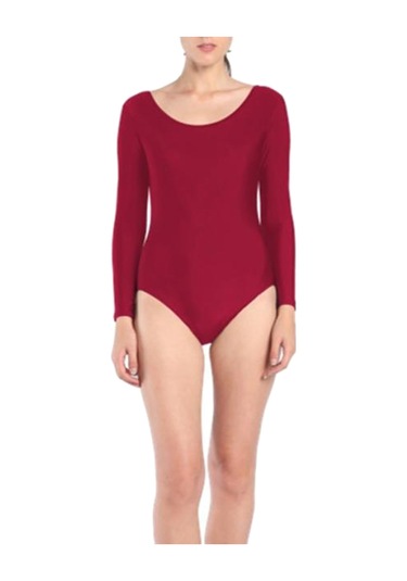 Dolıty Kadın Jimnastik Mayoları Uzun Kollu Dans Atletik Bodysuit Bordo