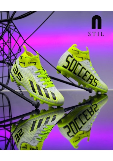 Erkek Çocuk Halısaha Kranpon Çoraplı Çivili Futbol Spor Ayakkabısı F35kr Beyaz - Sarı