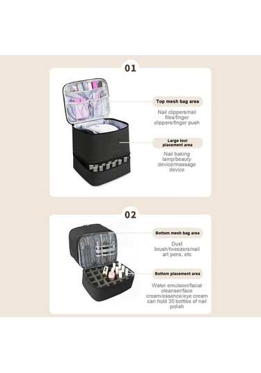 Novahub Çift Katmanlı Kozmetik Çantası, Grand Kapasiteli Taşınabilir Tırnak Alet Çantası Siyah Siyah