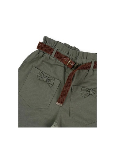 Kadın Kahverengi Kemerli Bel Lastikli Haki Pantolon Haki