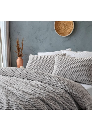 Doqu Petek Battaniye Seti Çift Kişilik Gri Diğer