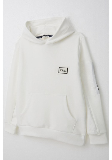 Breeze Erkek Çocuk Sweatshirt Armalı Kolu Cepli Fermuarlı 9-14 Yaş, Beyaz Beyaz