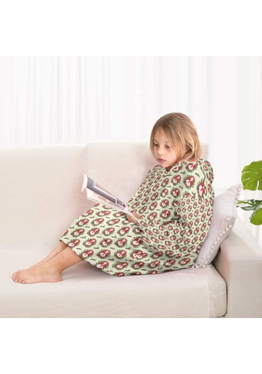 Noel Temalı 6-13 Yaş Çocuk Giyilebilir Battaniye Hoodie, Kalın Peluş, Büyük Boy-a150 Krem - Pembe