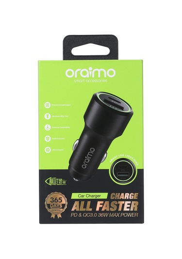 Geeroyoo Oraimo Araba Şarj Cihazı 36w Pd+qc3.0 Hızlı Şarj, Çift Usb Type-c+usb-a , Led Işık, Alüminyum Gövde, 12-24v Giriş