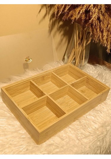 Ahşap Bambu 6 Bölmeli Kapaklı Poşet Sallama Bitki Çayı Saklama Kutusu Kabı Bambu