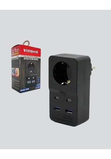Isıya Dayanıklı Pc Gövdeli Akım Korumalı Priz 4 Usb 1