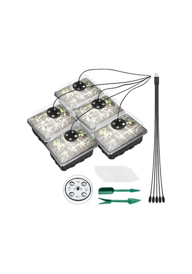 Bitkisel Büyütme Lambalı 12 Gözlü Siyah Sera Seti 5 Adet - Hızlı Köklenme Ve Nem Kontrolü