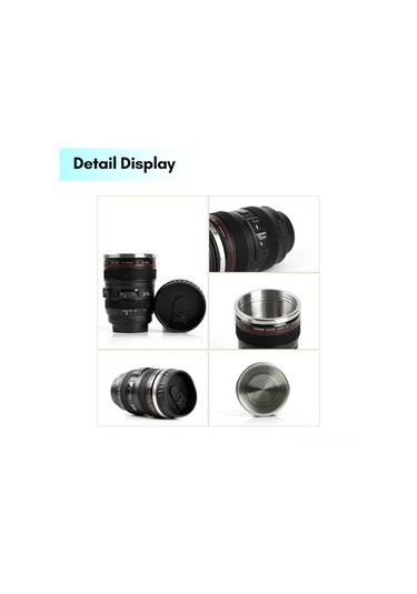 Skycity Kamera Lens Desenli Paslanmaz Çelik Termos Bardak, 400ml, Düşük Taşınabilir, Prevent Leakage, Siyah, Fotoğraf Severlere  Beyaz