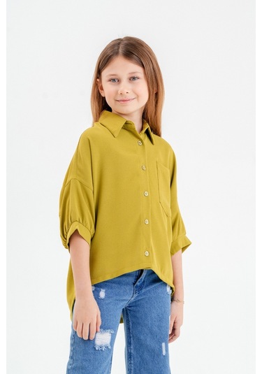 Kız Çocuk Arkası Pileli Gömlek 3119 Yeşil