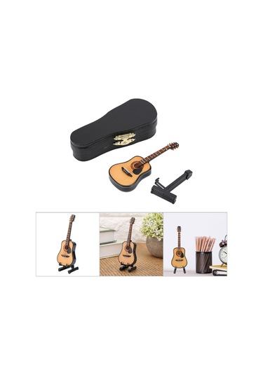 Kangvka Ahşap Mini Gitar Modeli, Canlı Görünüm, Dekoratif Masa Süsü, Hediyelik Kutulu 10cm