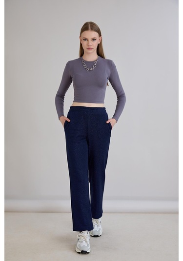 Sortie Collection Simli Örme Pantolon İndigo