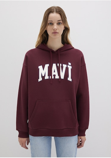 Mavi - Mavi Logo Baskılı Kapüşonlu Bordo Sweatshirt 1600361-85493 Bordo