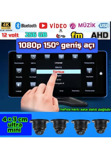 Dokunmatik Dvr Ekran 4 Ad 1080p Ahd 150'' Ultra Mini Kamera 12v