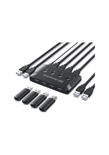 Pazly Usb 2.0 4x4 Kvm Anahtar Kutusu Hub Adaptörü, Tak Ve Çalıştır, 5 Gbps Hızlı Adaptör