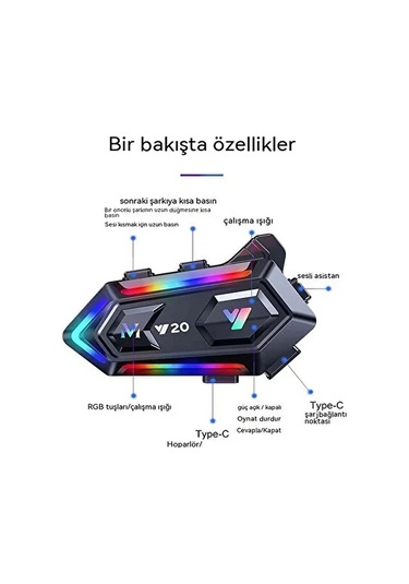 Y20 Motor Kurye Kask Kulaklık Rgb Modlu Bluetooth Motosiklet Kulaklık 5.3 Bluetooth Interkom