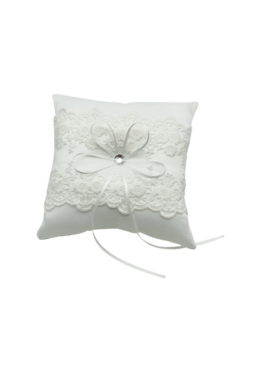 Symbee Düğün Yüzük Yastığı - Beyaz Saten, Askı Ve Dantel İle 20x20cm, 96g Ağırlık Beyaz