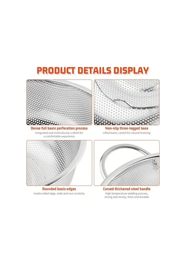 Paslanmaz Çelik Kulplu Çok Amaçlı Makarna Un Meyve Sebze Süzgeç 22 Cm Çok Renkli