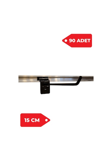 15 Cm 90 Adet Siyah Renk Kanallı Pano Kancası Raf Askısı Siyah