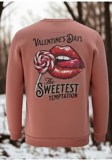 Feydi Unisex İçi Polarlı Kapüşonlu Sweatshirt Öpücük Baskılı Gülkurusu