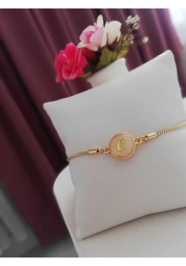Altın Sedef Ayarlanabilir Kadın Gold Asansörlü C Harf Bileklik Renkli