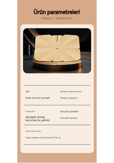 Katlanır Araç Ön Camı Güneşlik Büyük Altın 01
