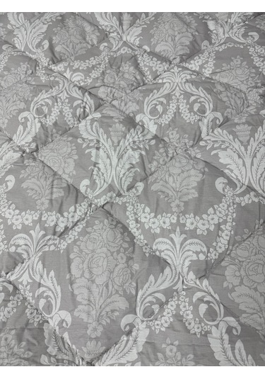 Clasy %100 Pamuk Ranforce Tek Kişilik Yorgan Çift Taraflı Gri Ekose Çiçek Desenli Gri