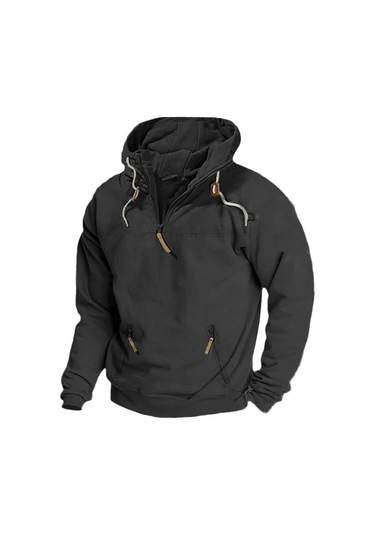 6 Erkek Kapüşonlu Düz Renk Spor Günlük Bol Sweatshirt Siyah