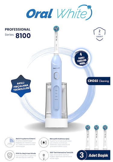 Oral White 4 Modlu Professional 8100 Şarjlı Diş Fırçası Mavi