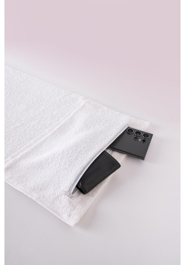 30x100 Spor Havlusu Cepli Fermuarlı Fitness Gym Tenis Sport Havlu Beyaz