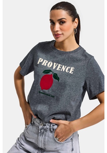Itsbasic Kadın Gri W5 Oversize Baskılı %100 Pamuk T-shirt