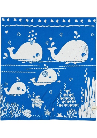 Organik Triko Bebek Örtüsü, Balina 80x90 , Mavi
