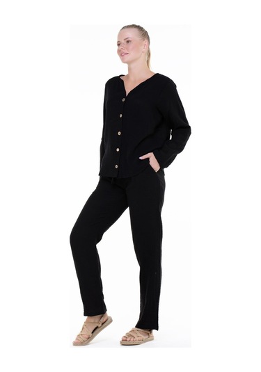 Uzun Kol Müslin Sedef Gömlek Siyah Syh-siyah Siyah