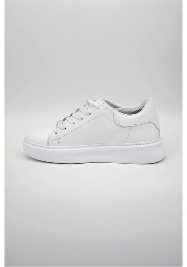 Mela Erkek Hakiki Deri 7 Cm Boy Uzatan Beyaz Spor Ayakkabı Beyaz