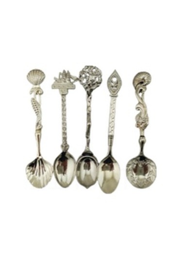 Kangvka 5 Parça Çelik Kaşık Seti - Gümüş Renk, Kahve Ve Pirinç İçin, 103 26mm, Ritüel Yeme İçin Desenli 200g Diğer